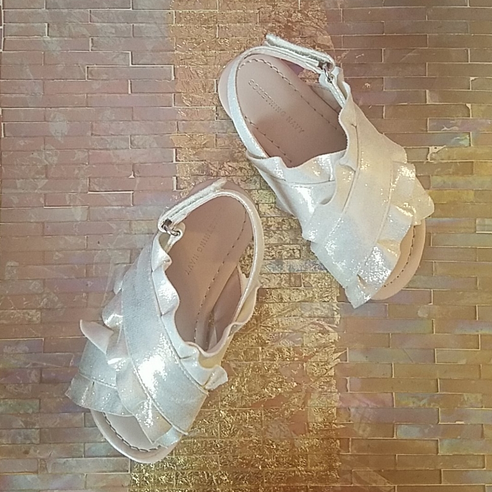 Something Navy ruffle metallic fabric 9T sandals